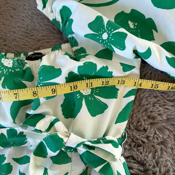 Style House White Green Floral Puff Sleeve Tiered Dress Cottage Peasant S Easter - Picture 7 of 8